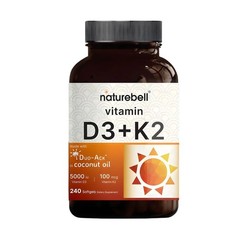 NatureBell Vitamin D3 K2 5000 IU 240 Softgels MK-7 Coconut Oil – 240 Servings