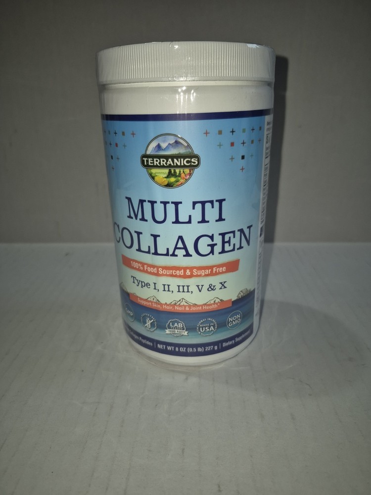 Terranics Multi Collagen Peptides Powder, Type I II III V X Hydrolyze 8oz Ex2/26