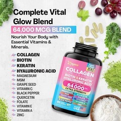 Collagen Pills Hair, Skin & Nail Health 64,000 MCG Biotin 90 Caps