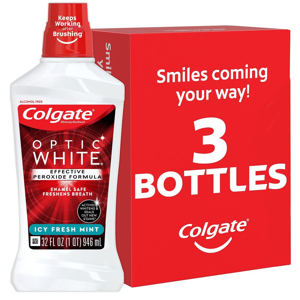 Colgate Optic White Advanced Teeth Whitening 32 Fluid Ounce (3 Pack), Red