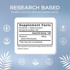 Natural Cure Labs Extra Strength Monolaurin 800mg, 100 Capsules, 33% More
