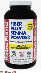 Yerba Prima Fiber Plus Senna Powder 12 oz Gentle Overnight Relief 10/2027 Apple