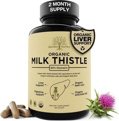 USDA Organic Milk Thistle Detox Capsules 250 mg, 120 Count – Liver Support