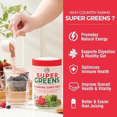 Country Farms Super Greens Organic Drink Mix 50 Superfoods 10.6 Ounce