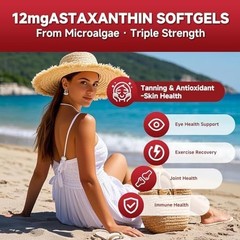 Astaxanthin 12mg, 120 Softgels, Premium Astaxanthin Antioxidant Supplements with