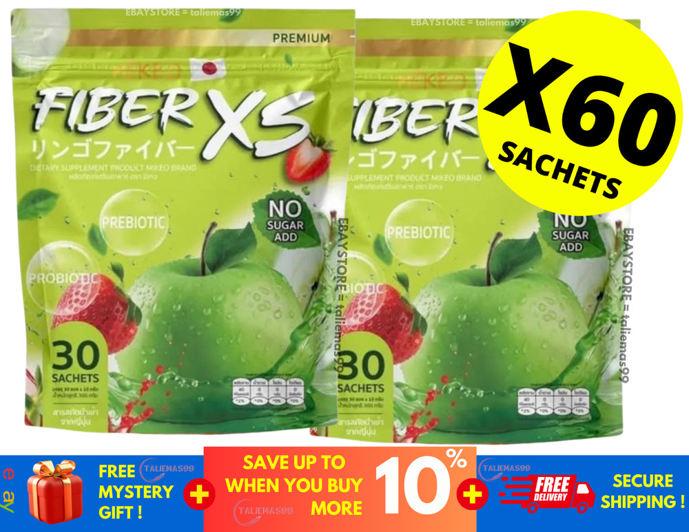 MIKEO Fiber XS Green Apple Prebiotic + PR0biotic Sugar Free Detox 30 Sachets X 2