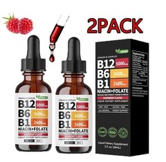 (2-PACK) Vitamin B12 Liquid Supplement Drops with B6, B1, Niacin & Folate – Edib