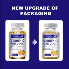 Vitamin C Capsules 1000Mg with Zinc Powerful Immune Support Antioxident 60/120PC