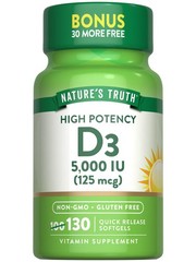 Nature’s Truth Vitamin D3 5000 IU Softgels | 130 Count | High Potency | Non-GMO