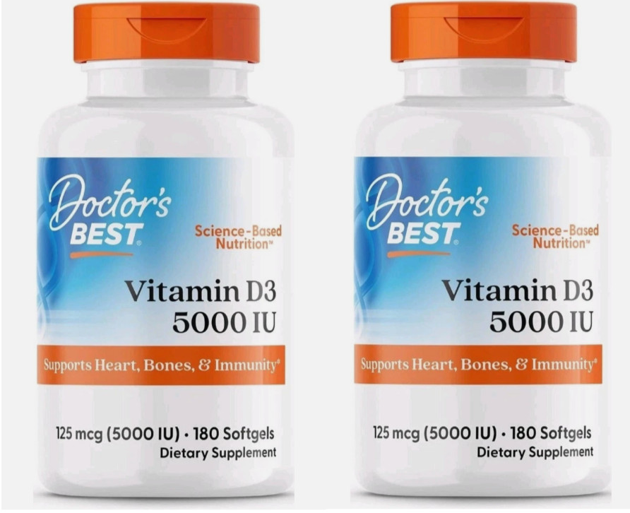 2 packs- Doctor’s Best Vitamin D3 5000IU, Non-GMO, Gluten & Soy Free, 180 Ct ea