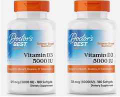 2 packs- Doctor’s Best Vitamin D3 5000IU, Non-GMO, Gluten & Soy Free, 180 Ct ea