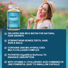 Multi Collagen Peptides-120 Capsules-Type I,II,III,V,X Anti-Aging Collagen Caps