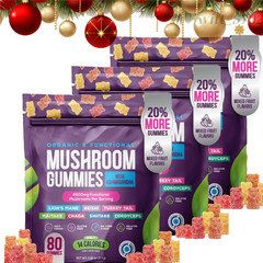 Natural Mushroom Supplement Gummies Ashwagandha Shiitake 80 Counts Fruit Flavor