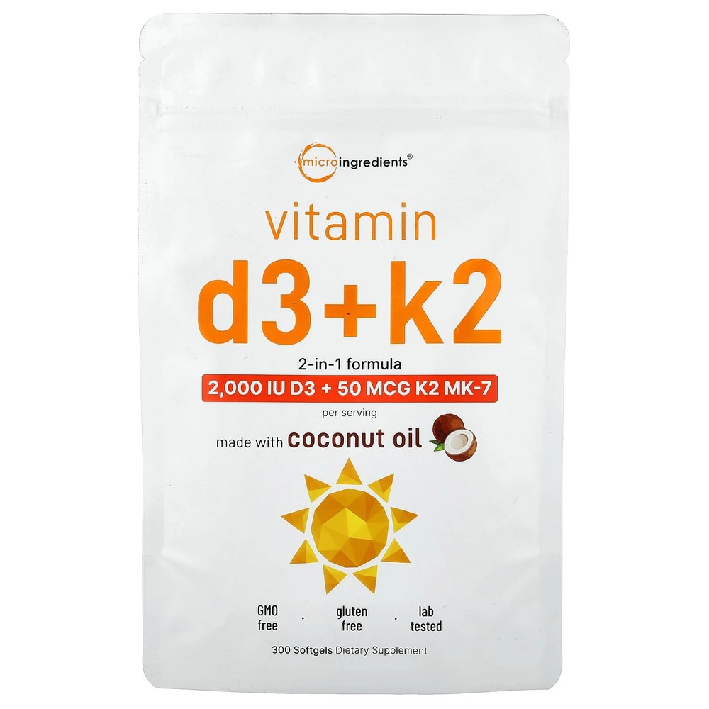 2 X Micro Ingredients, Vitamin D3 + K2, 300 Softgels