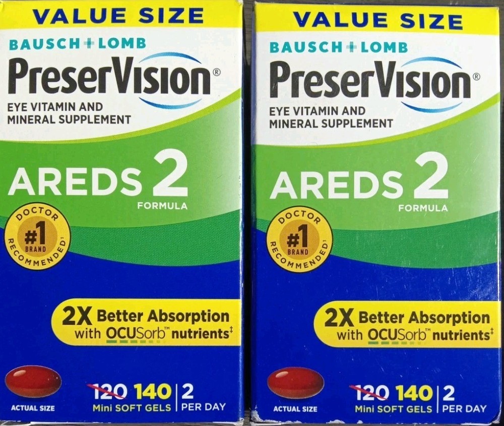 2 BAUSCH + LOMB PRESERVISION EYE VITAMIN AREDS 2 FORMULA 140 X2 280 SOFT GELS!!!