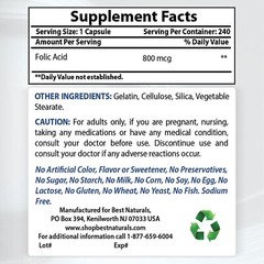 2 Pack Best Naturals Folic Acid 800 mcg 240 Capsules