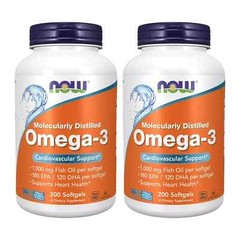 NOW Foods (2 PACKS) Omega 3 Fish Oil, 1000 mg, 200 Softgels