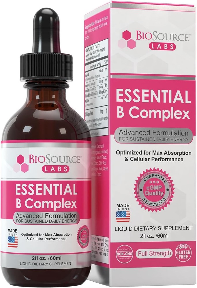 BioSource Labs Essential B Complex-Daily Vegan Vitamin B-Complex Sublingual Liqu