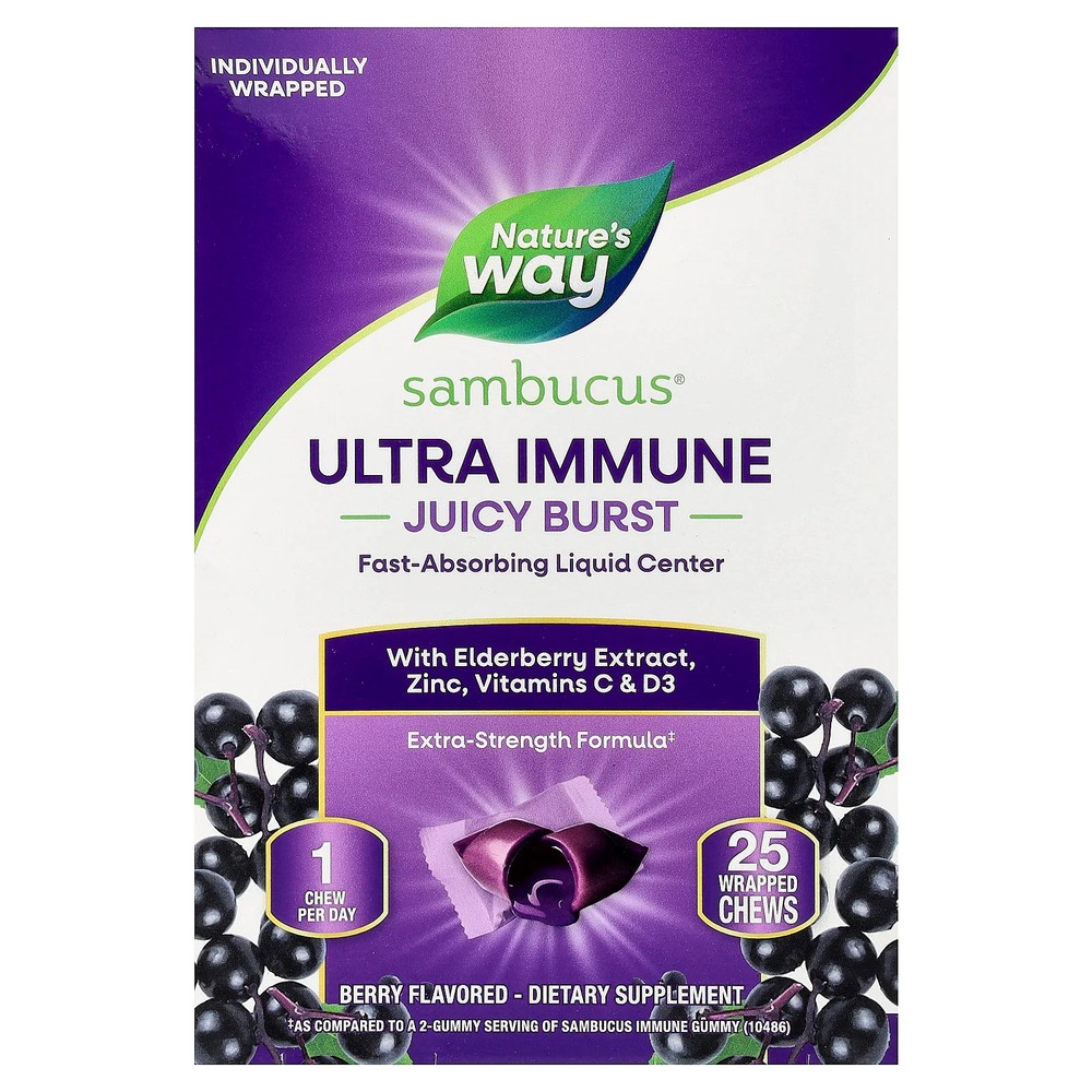 2 X Nature’s Way, Sambucus� Ultra Immune Juicy Burst, Berry, 25 Wrapped Chews