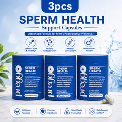 3PACK Preggo Sperm Health Capsules for Men Sperm Vegan & Motility,180 Count Caps