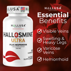 HALLOSMINE ULTRA Diosmin Hesperidin – Varicose Veins Treatment for Legs, 60 Caps