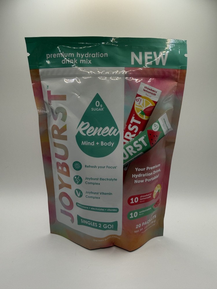 Joyburst Renew Mind + Body 10 Strawberry Lemonade 10 Watermelon 20 Packets – New