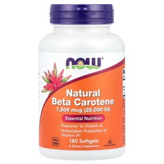 2 X NOW Foods, Natural Beta Carotene, 7,500 mcg (25,000 IU), 180 Softgels