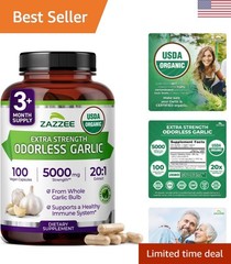 Organic Odorless Garlic Capsules – 5000 mg Strength, Peppermint-Scented, Non-GMO