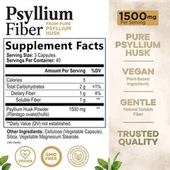 High Absorption Psyllium Husk Capsules 1500mg Daily Fiber Supplement, Psyllium