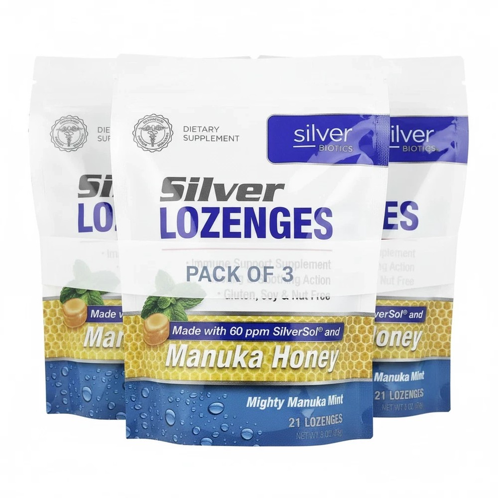 American Biotech Labs Silver Biotics Mighty Manuka Mint 21 lzngs (Pack of 3)