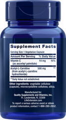 Acetyl L-Carnitine 500mg 100 Caps Non GMO Life Extension Mitochondrial /Nerves