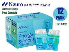 Neuro Gum Energy & Focus Gum, Peppermint and Spearmint 12-packs 72 Total Pieces