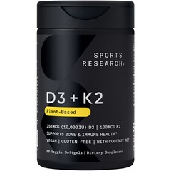 SR Vegan D3 10,000iu Vitamin K2 100mg Vegan Certified Soy Gluten Free 60 Softgel