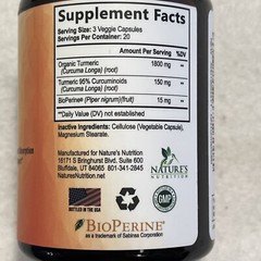 Nature’s Nutrition Turmeric Curcumin 60 Veggie Capsules EXP 09/2025 Bioperine