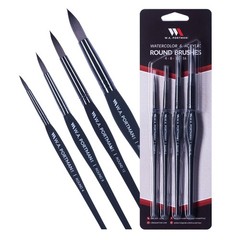 WA Portman Round Watercolor Paint Brushes Professional 4pc Set – 100% Vega