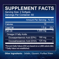 120 Pills Omega 3 Fish Oil Capsules Triple Strength EPA & DHA, Highest Potency