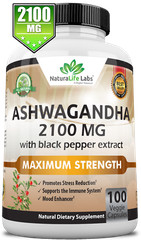 Organic Ashwagandha 2100mg – 100 vegan capsules 100% Pure Organic
