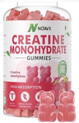 Noavii Creatine Monohydrate Gummies Strawberry Sugar Free 90 Ct Exp 05/27