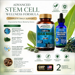 Celulas Madres Stem Cell Supplement AFA Spirulina Liquid Drops Capsules 2 Pack