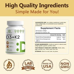 DEAL SUPPLEMENT Vitamin D3 K2 5000IU Softgel, 2-1 Complex, 250 Count