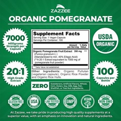 Zazzee USDA Organic Pomegranate 20:1 Extract, 7000 mg Strength, 40% Ellagic Acid