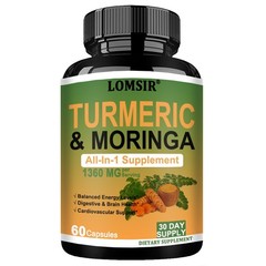 Moringa + Turmeric Curcumin Supplement for Gut Health, Energy – 60 Capsules