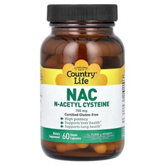 2 X Country Life, NAC, N-Acetyl Cysteine, 750 mg, 60 Vegan Capsules