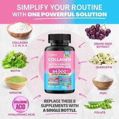 Collagen Pills Hair, Skin & Nail Health 64,000 MCG Biotin 90 Caps