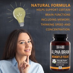 Brain Alpha Supplement Memory Focus Daily Mind Support for Career Academics 90