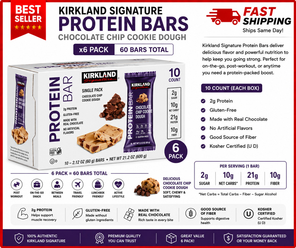 Kirkland Signature Protein Bars Chocolate Chip Cookie Dough, 60-count