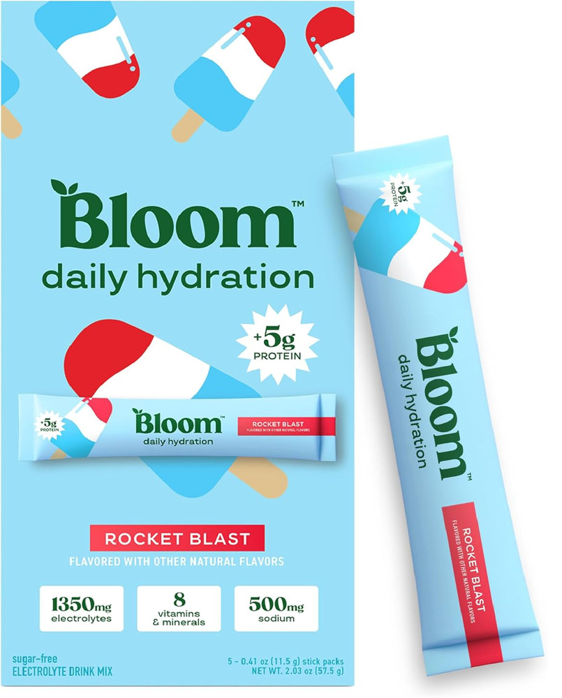 Bloom Daily Hydration Electrolyte Powder Packets with Collagen, 5g Protein, Elec