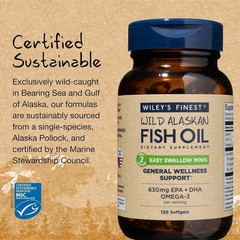 Wiley’s Finest Wild Alaskan Fish Oil Easy Swallow Minis – 120 Mini Softgels