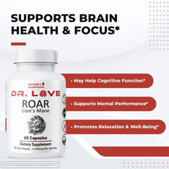 3 Nature’s NutriWave Dr. Love Roar Lion’s Mane Mushroom Supplement Vegan 60 Cap