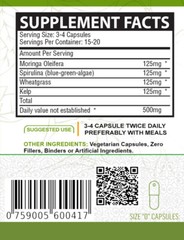 PURE ORGANIC SUPERFOOD-MORINGA SPIRULINA WHEATGRASS KELP VEGGIE CAPSULES (500mg)